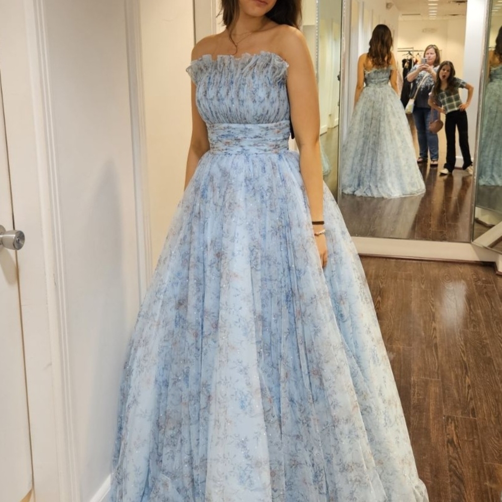 Camilla Blue Off-the-Shoulder Sleeveless Prom Gown
